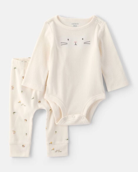 baby 2-piece easter bunny rib tee & pant set - cream