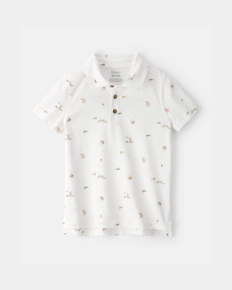 toddler boy easter bunny polo shirt - white