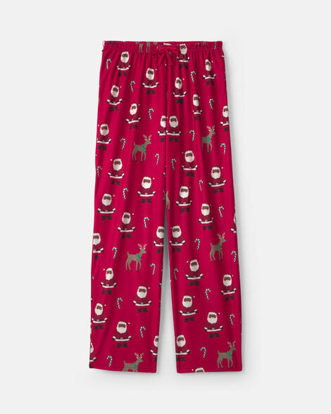 adult brown santa christmas fleece loose fit pajama bottoms - red
