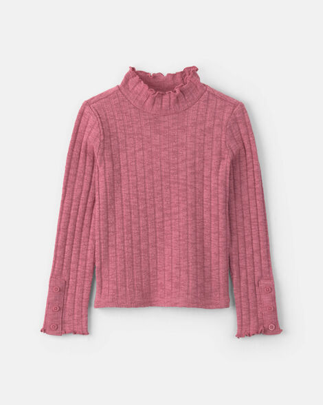 Toddler Girl Long-Sleeve Ribbed Mock-Neck Top - Pink