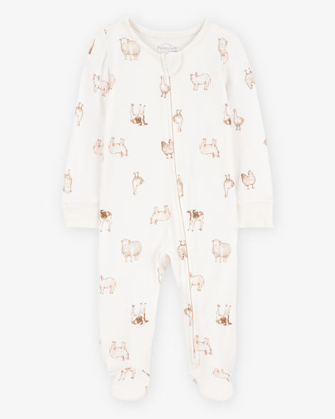 baby farm animals print 2-way zip purelysoft sleep & play pajamas - ivory
