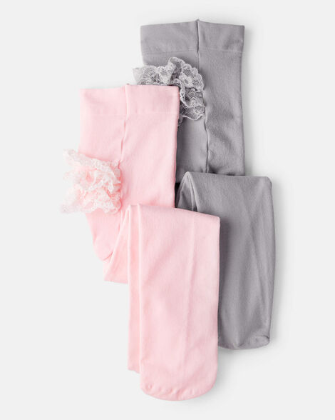 baby girl 2-pack tights - pink/grey