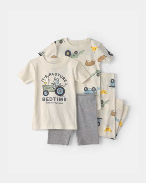 toddler boy farm 100% cotton 4-piece pajama set - ivory/grey