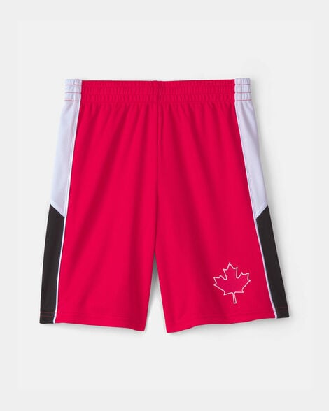 kids umbro canada mesh soccer shorts - red/white/black