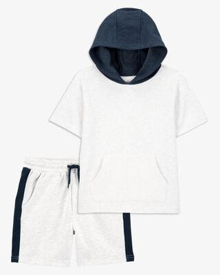 Product image 1 of Kid 2-Piece Hooded French Terry Tee & Shorts Set - Grey