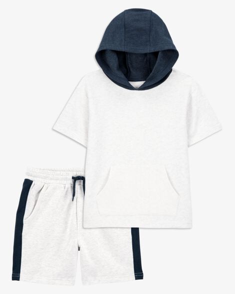  Product image 1 of Kid 2-Piece Hooded French Terry Tee & Shorts Set - Grey