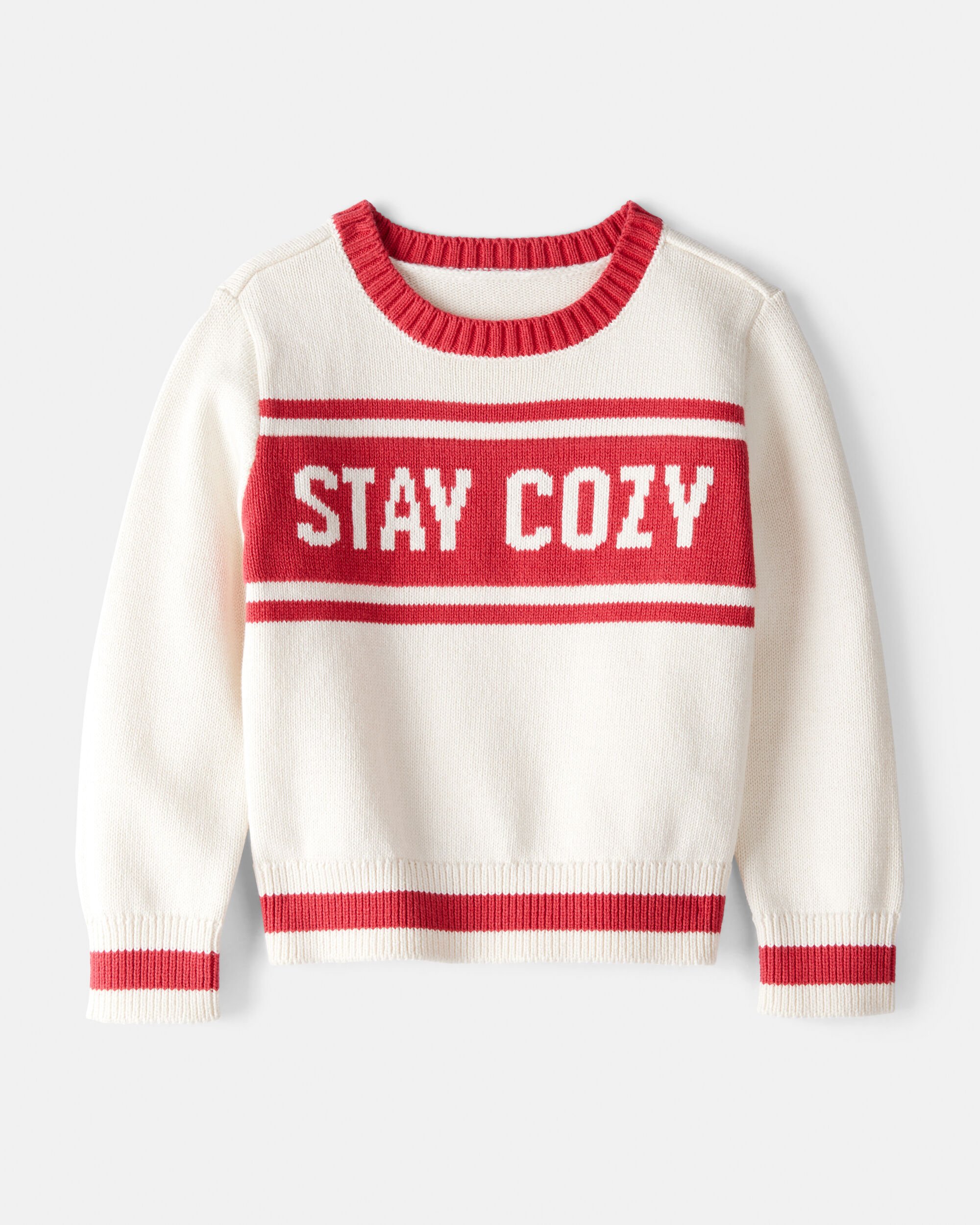 Toddler Girl Stay Cozy Sweater - Red/Cream
