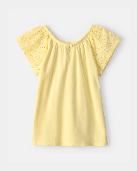 girls eyelet top - yellow