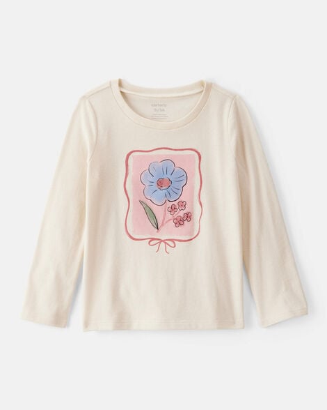 toddler girl flower long-sleeve graphic tee - cream
