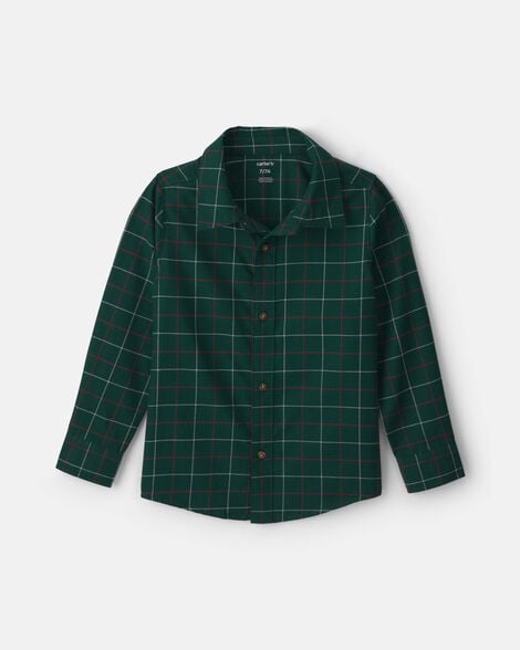 boys plaid long-sleeve button-down shirt - green