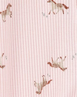 Product image 2 of Baby Girl Horse Print 2-Way Zip Ribbed Sleep & Play Pajamas - Pink
