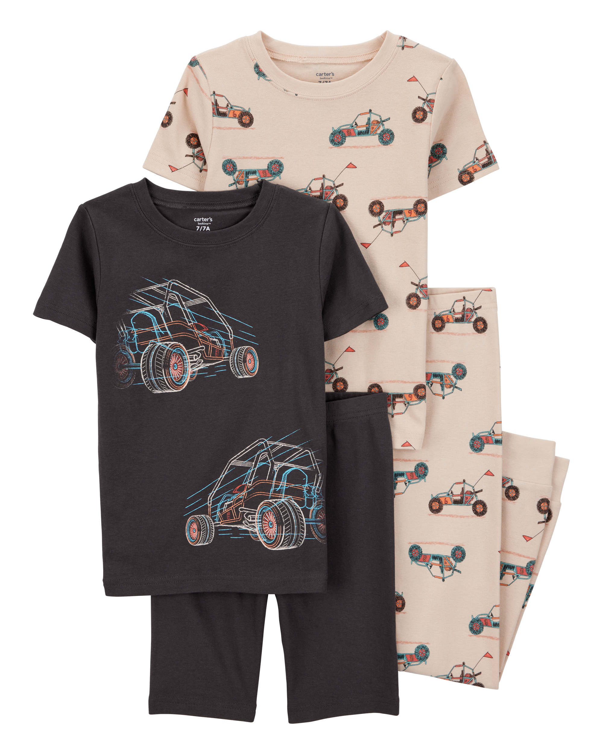 Boys 4-Piece Race Car 100% Snug Fit Cotton Pajamas - Black/Khaki