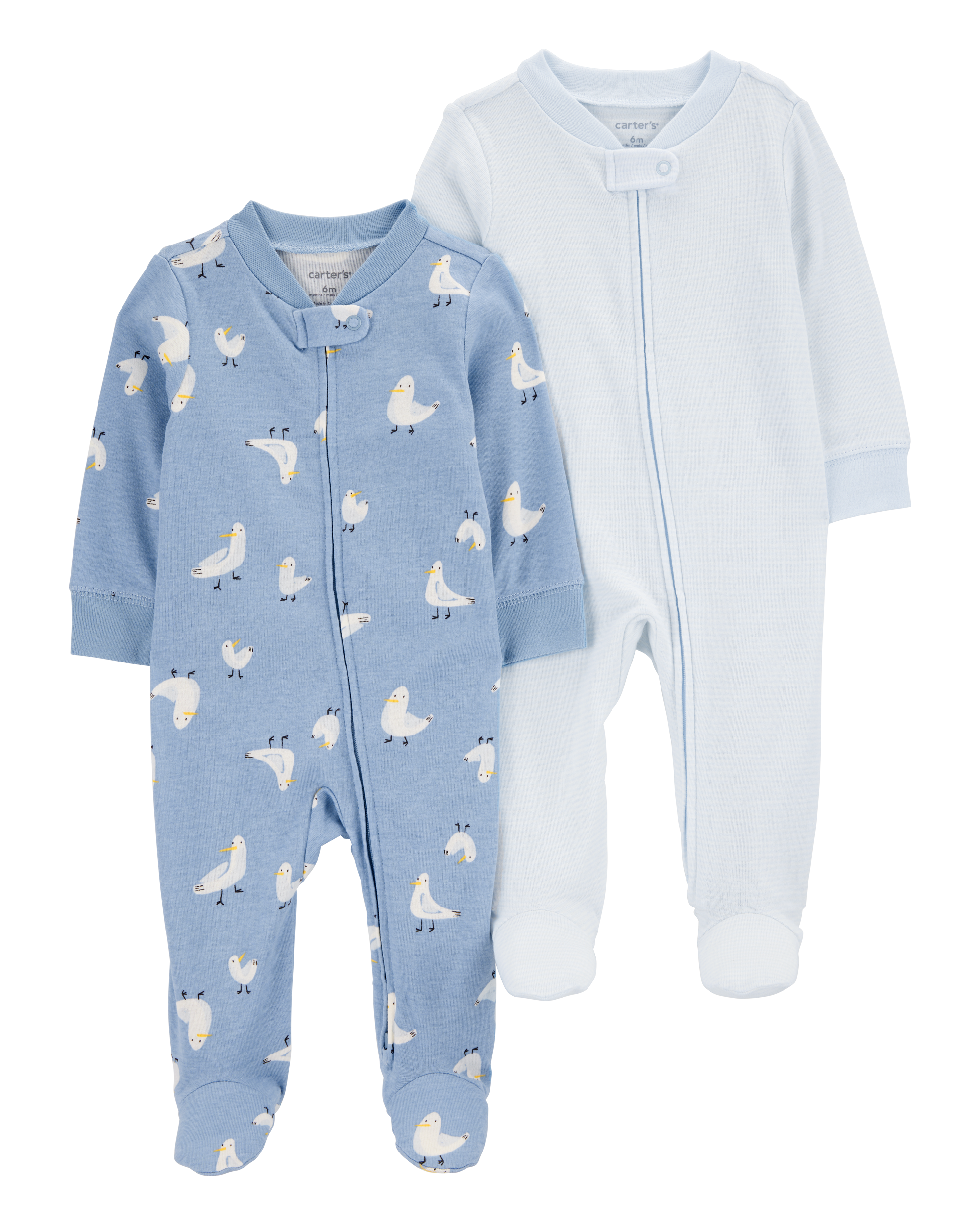 Baby 2-Pack Seagull Striped 2-Way Zip Cotton Sleep & Play Pajamas - Blue