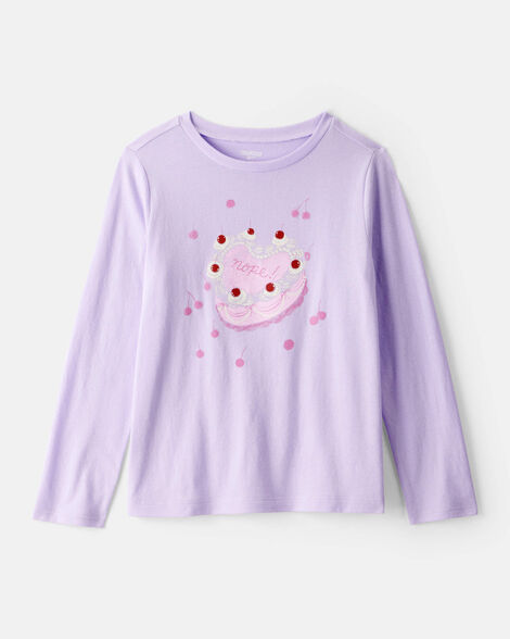 Girls Heart Cake Long-Sleeve Graphic Tee - Purple