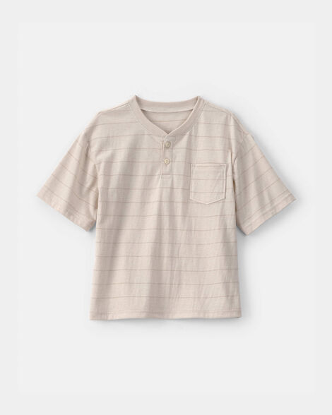 Boys Striped Henley T-Shirt - Tan