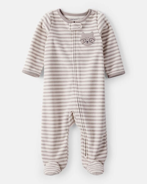 baby boy fox striped loose fit long-sleeve sleep & play pajamas - brown