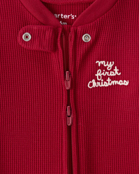 Baby My First Christmas Holiday Red Cotton Sleep & Play Pajamas - Red