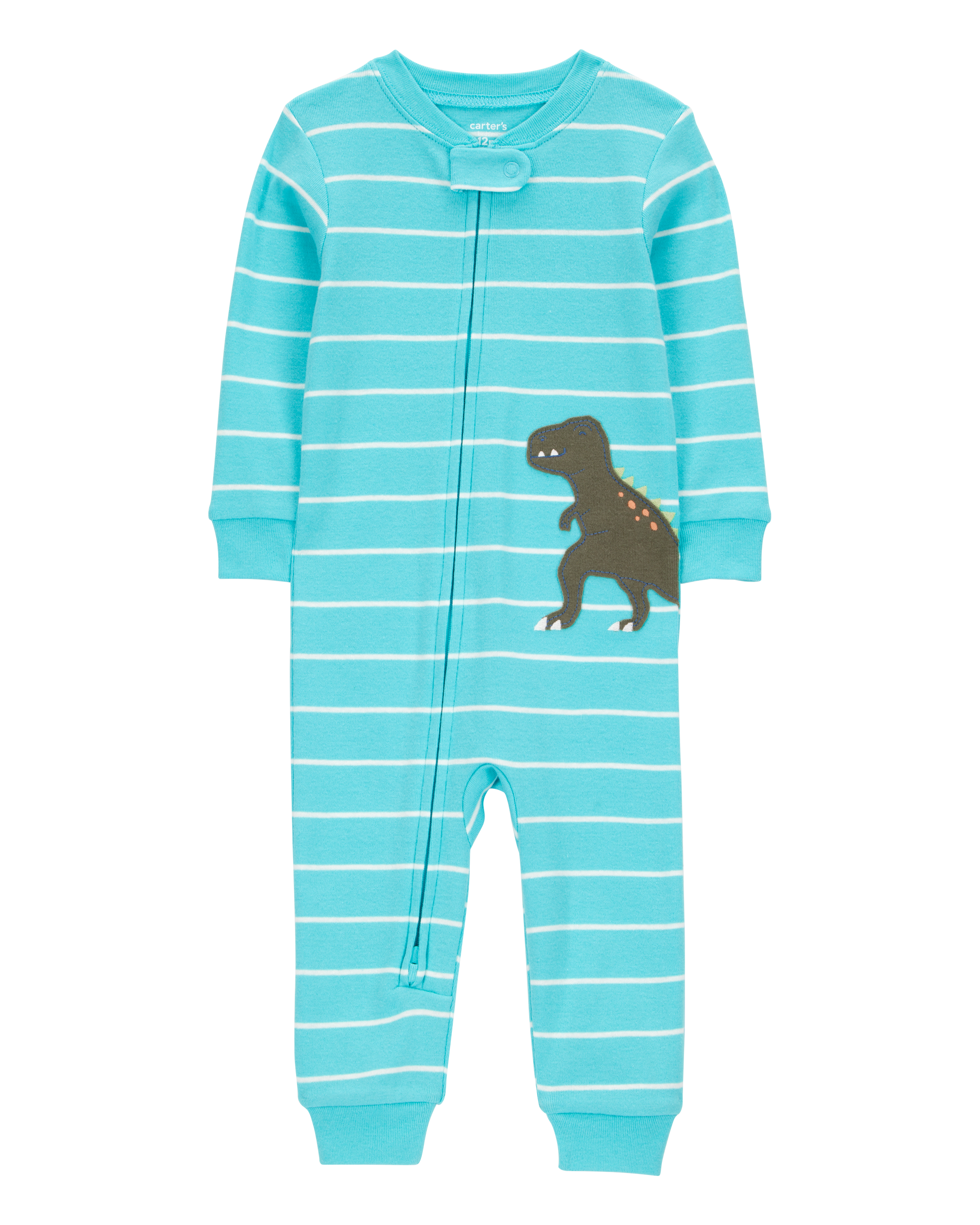 Toddler Boy 1-Piece Striped Dinosaur 100% Snug Fit Cotton Footless Pajamas - Turquoise