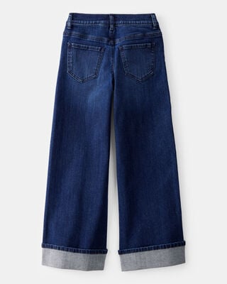 Product image 2 of Kid Rigid Mid Rise Cuffed Wide Leg Jeans - Dark Wash