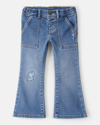 Toddler  Heart Embroidered Iconic Denim Wide Leg Jeans - Cowboy Wash