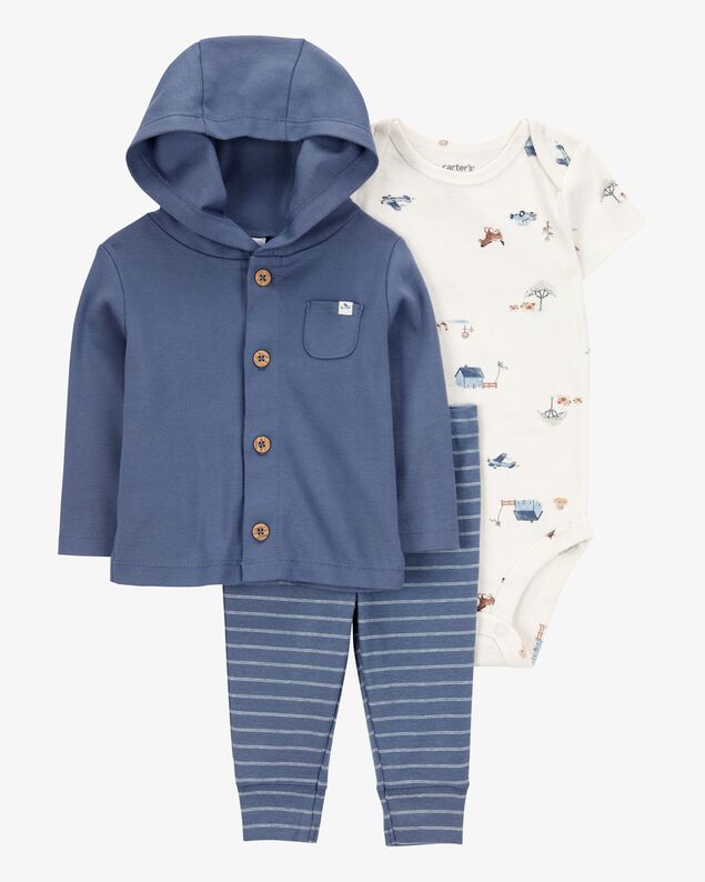 Product image 1 of Baby Barn Print 3-Piece Cardigan Set - Navy/White