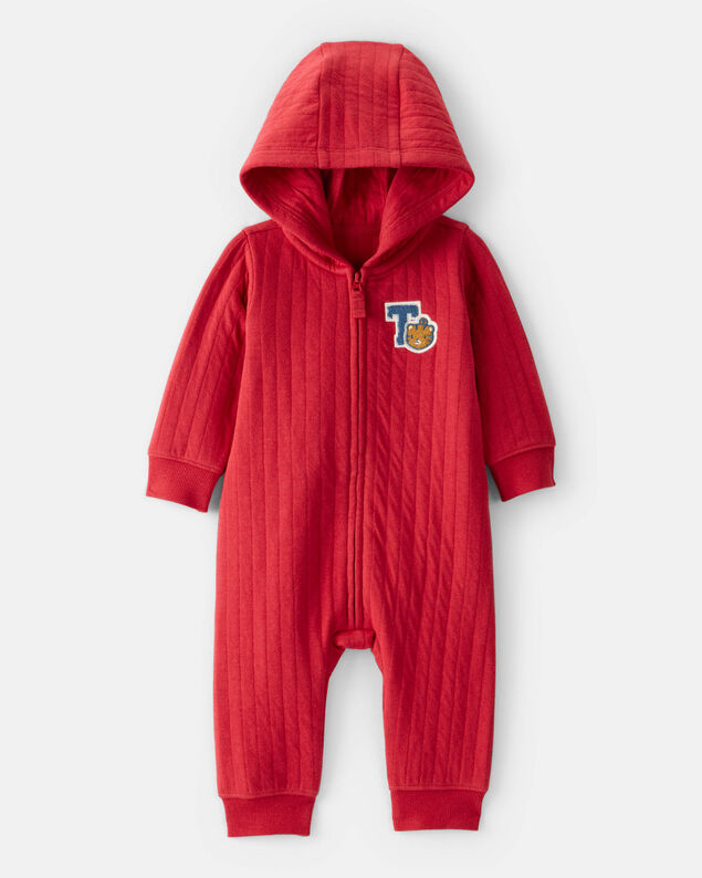 Product image 1 of Baby Boy Tiger Quilted Long-Sleeve Jumpsuit - Red