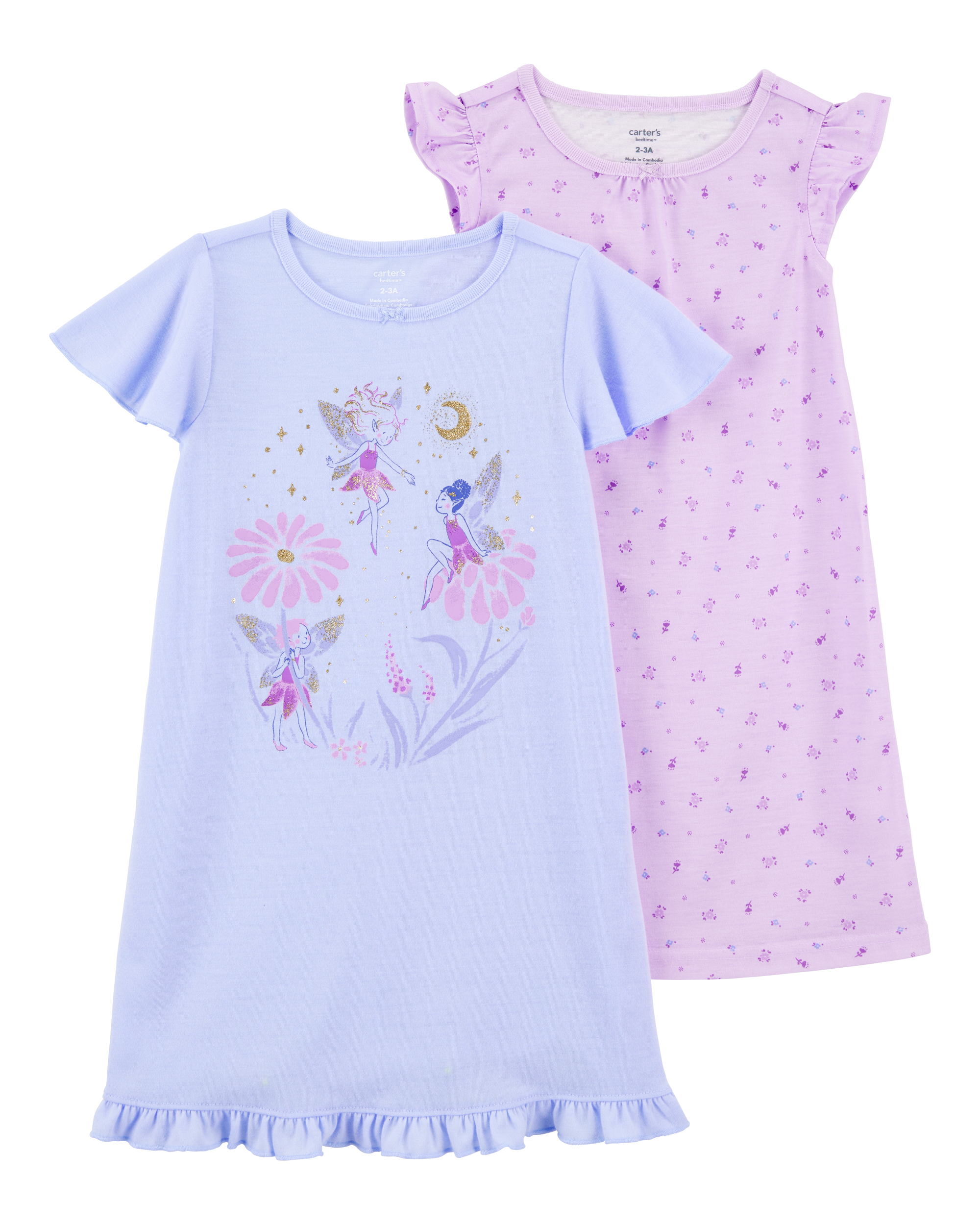 Girls 2-Pack Floral Fairy Nightgowns - 
Blue/Purple