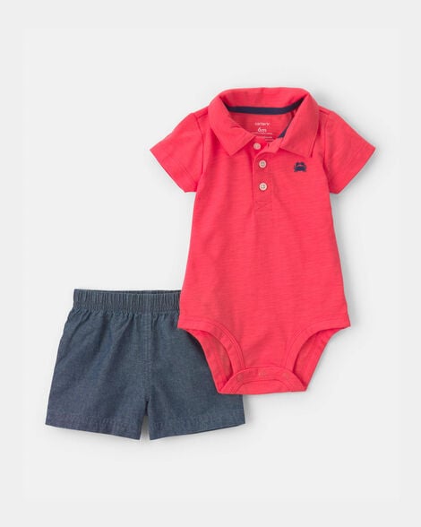 baby boy 2-piece polo shirt & short set - orange/blue