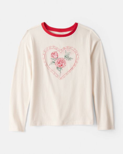 Girls Valentine Heart Long-Sleeve Graphic Tee - White