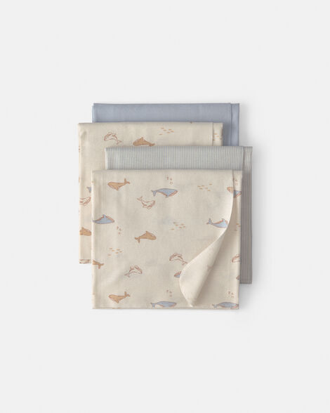 baby 4-pack whale receiving blankets - blue/ivory