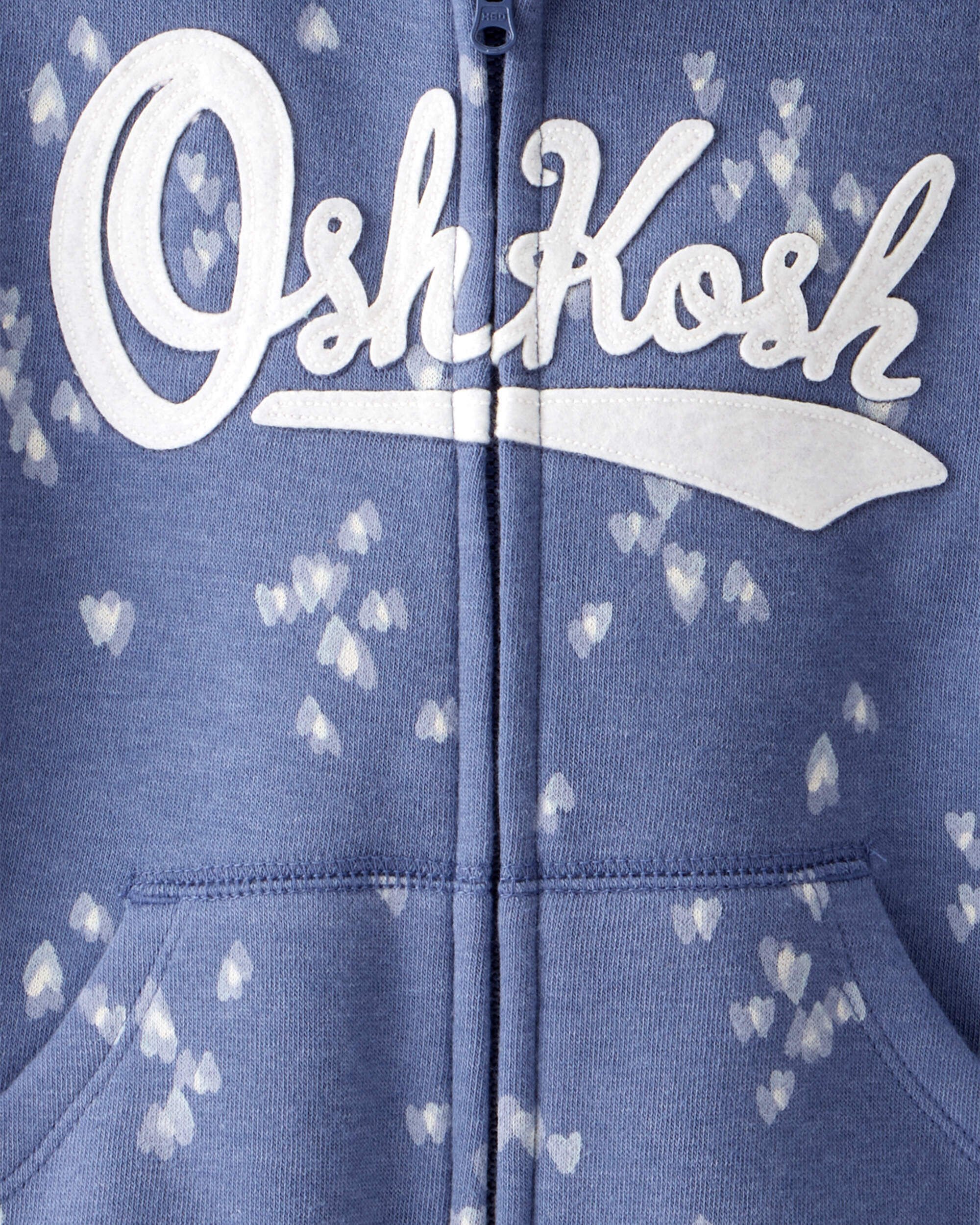 Toddler Heart Print OshKosh Fleece Logo Zip Jacket - Blue
