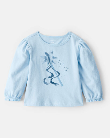 baby girl metallic princess wand long-sleeve graphic tee - blue