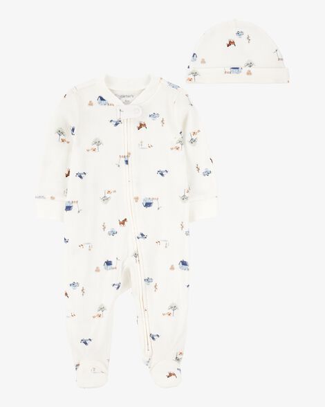  Product image 1 of Baby 2-Piece 2-Way Zip Sleep & Play & Cap Set - Ivory/Blue
