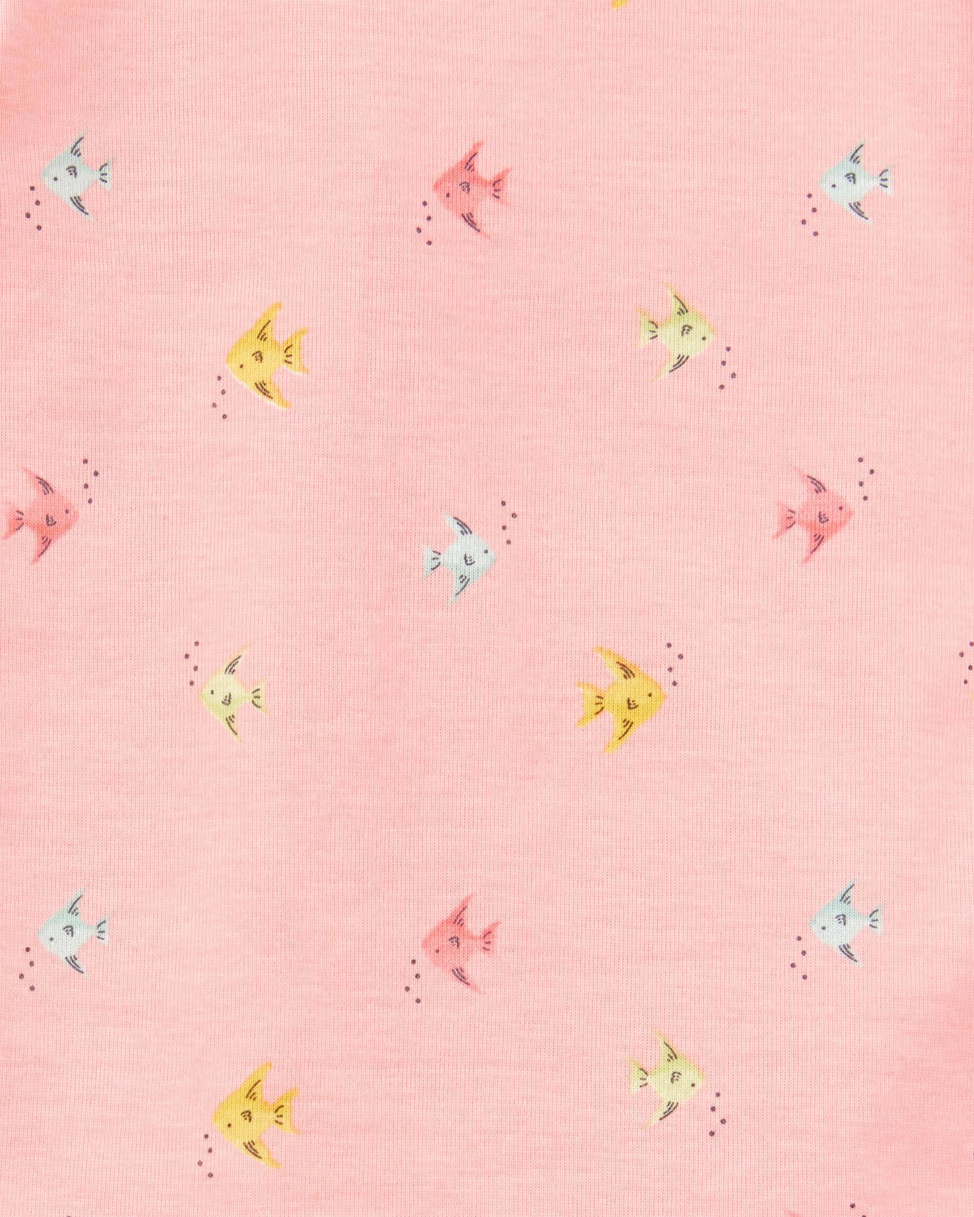 Toddler 4-Piece Pineapple & Fish Print 100% Snug Fit Cotton Pajamas - Pink/Yellow