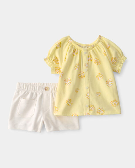 baby girl 2-piece shell top & short set - yellow/white