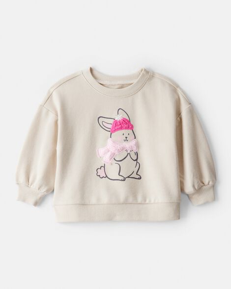 baby girl bunny french terry long-sleeve pullover sweatshirt - cream
