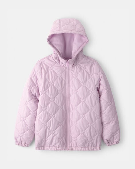 Girls Quilted Heart Midweight Jacket - Purple