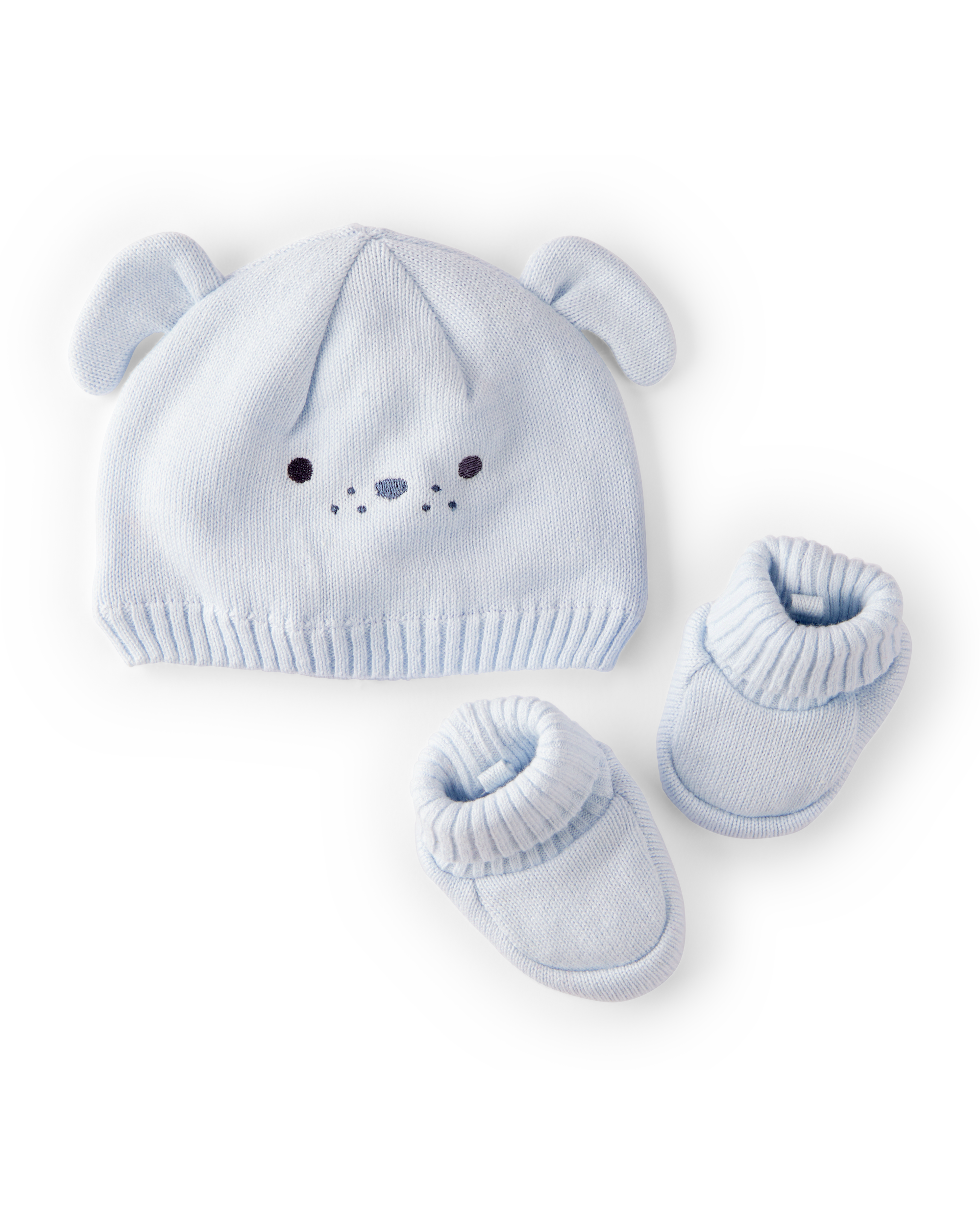 Baby 2-Piece Puppy Crochet Booties & Hat - Blue