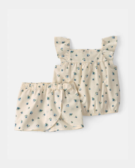 toddler girl 2-piece floral tank top & skort set - ivory