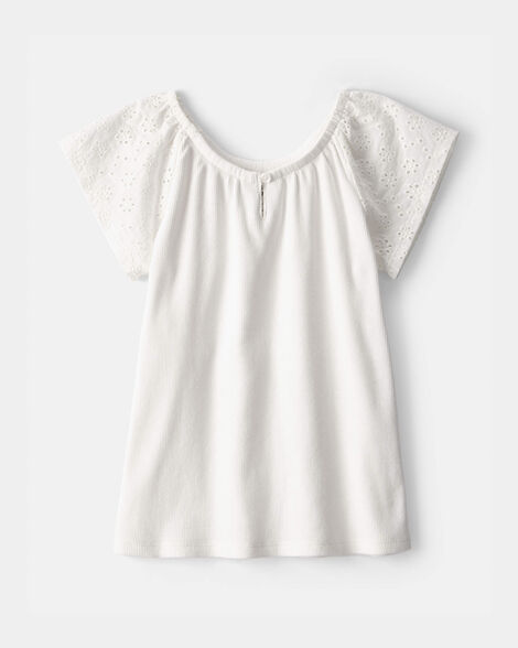 girls eyelet top - white