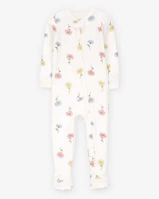Product image 1 of Baby Floral Print PurelySoft Footie 1-Piece Pajamas - Ivory