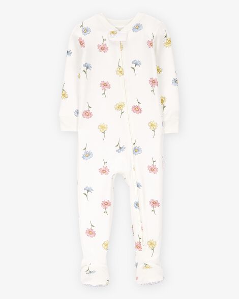  Product image 1 of Baby Floral Print PurelySoft Footie 1-Piece Pajamas - Ivory