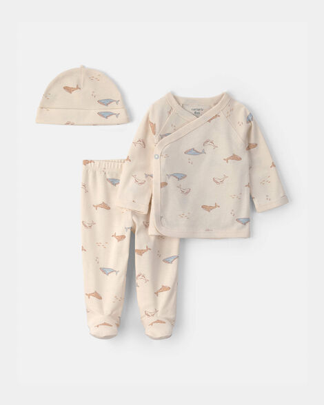 baby 3-piece whale long-sleeve top & pant set - cream