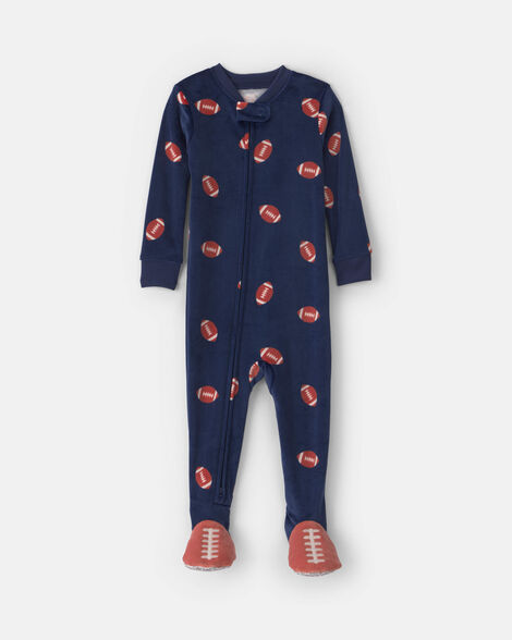 baby boy 1-piece football 2-way zip dreamplush snug fit footed pajama - navy blue