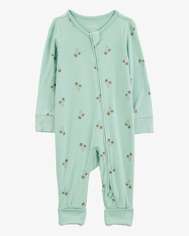 Product image 1 of Baby Boy Palm Tree Print 2-Way Zip PurelySoft Convertible Foot Sleep & Play Pajamas - Mint