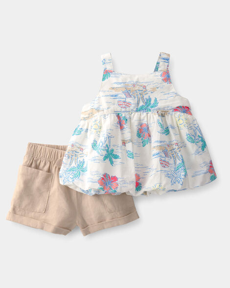 baby girl 2-piece tropical beach sleeveless top & short set