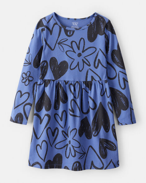 girls heart long-sleeve dress - blue
