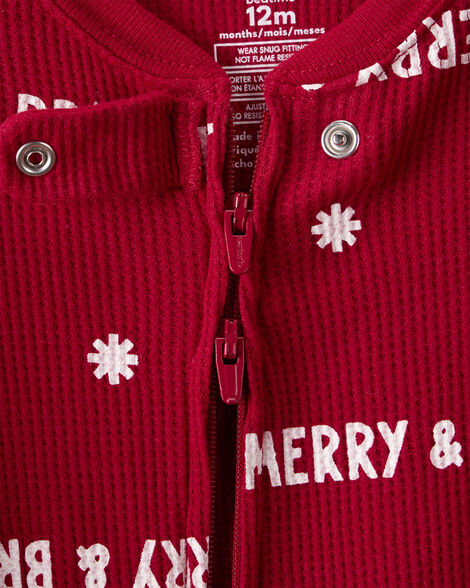 Product image 2 of Baby Merry & Bright Christmas Cotton Long-Sleeve 2-Way Zip 1-Piece Pajamas - Red