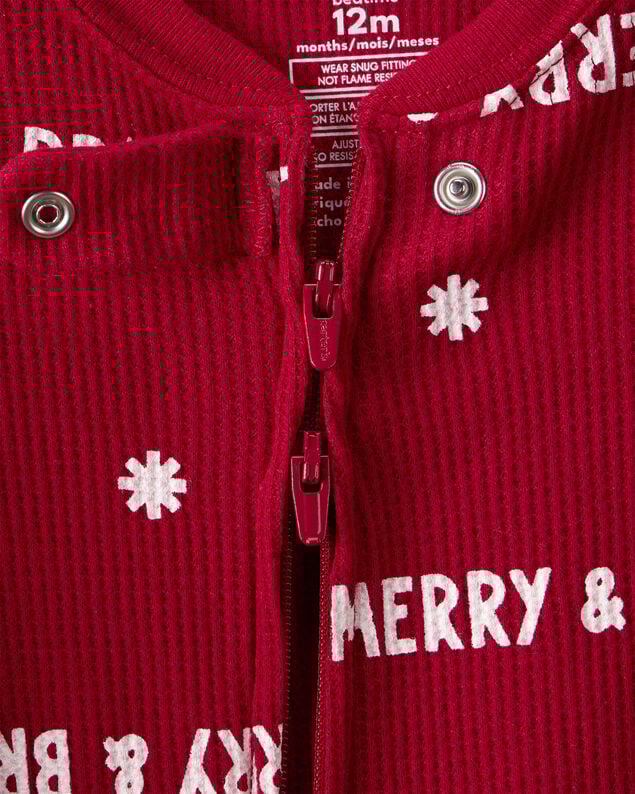 Product image 2 of Baby Merry & Bright Christmas Cotton Long-Sleeve 2-Way Zip 1-Piece Pajamas - Red