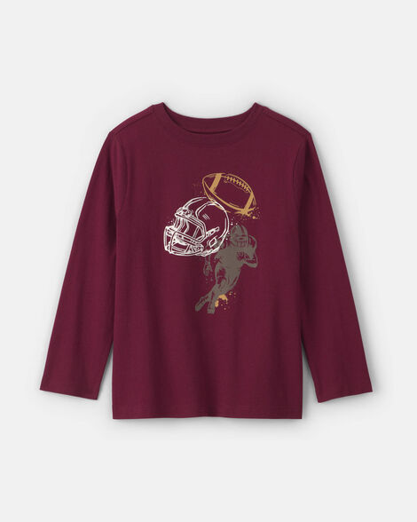 boys football long-sleeve graphic tee - burgundy